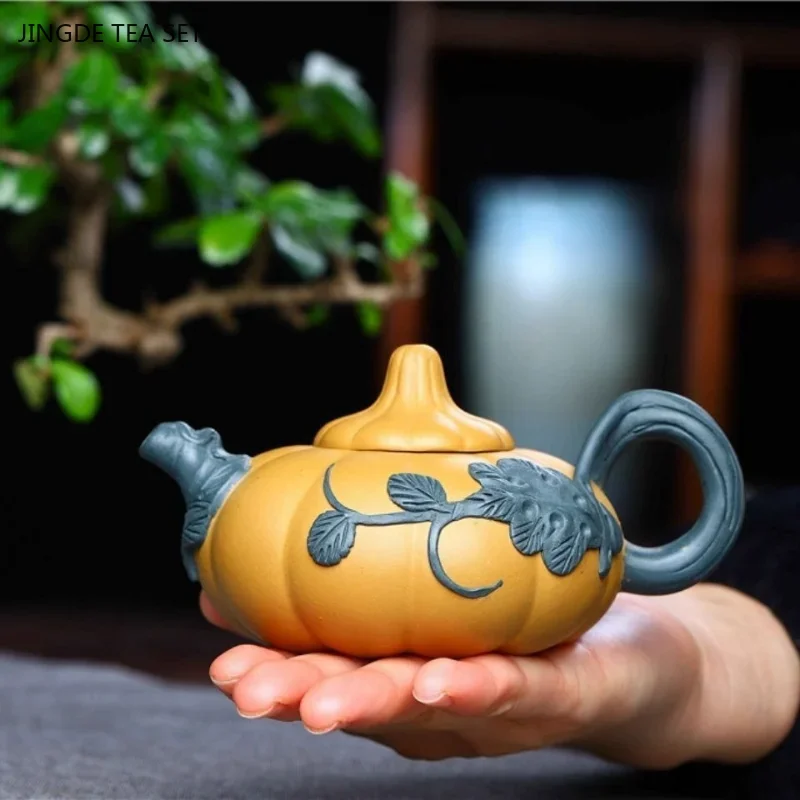 

1PCS 180cc Yixing raw ore section mud purple clay teapot household single small capacity tea pumpkin teapot