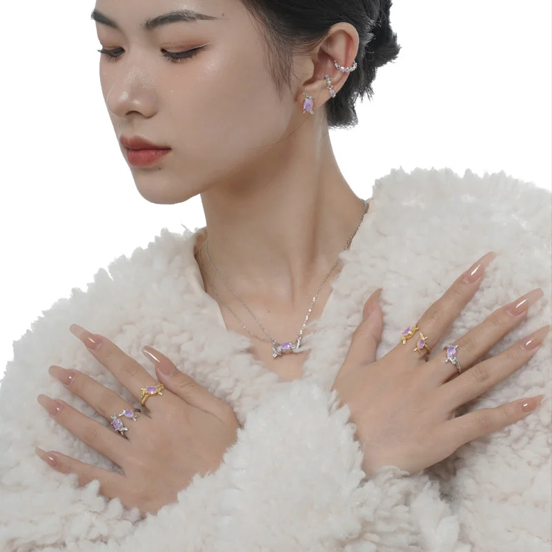 Luxury brand genuine real jewels J1324 Japanese and Korean Confectionery Series Ring for Women's Design Sensibility Small Group