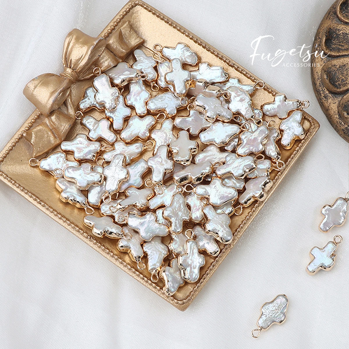 

2pieces Natural Freshwater Pearl Cross Shape Connector Pendant for DIY Women Men Necklace Bracelets Jewelry Making Accessories