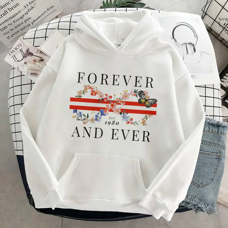 Forever And Ever Brief Gedrukt Wit Oversize Sweatshirt Kawaii Hoodies Roze Kleding Hoody Winter Vrouwen Hoodies Volledige Mouw