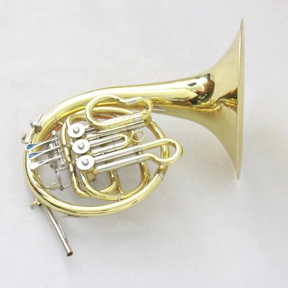 

3 key small french horn instrument for sale gold lacquered french horn