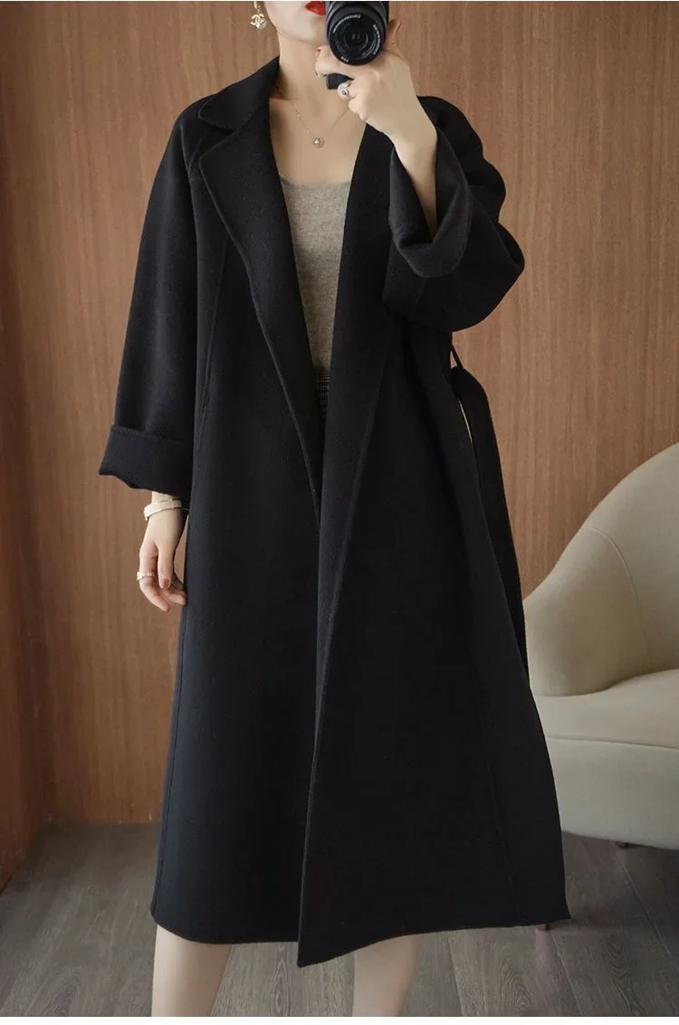 Double Sided Woolen Coat Long Over Knee Loose Oversized 2024 Winter New Jacket for Women