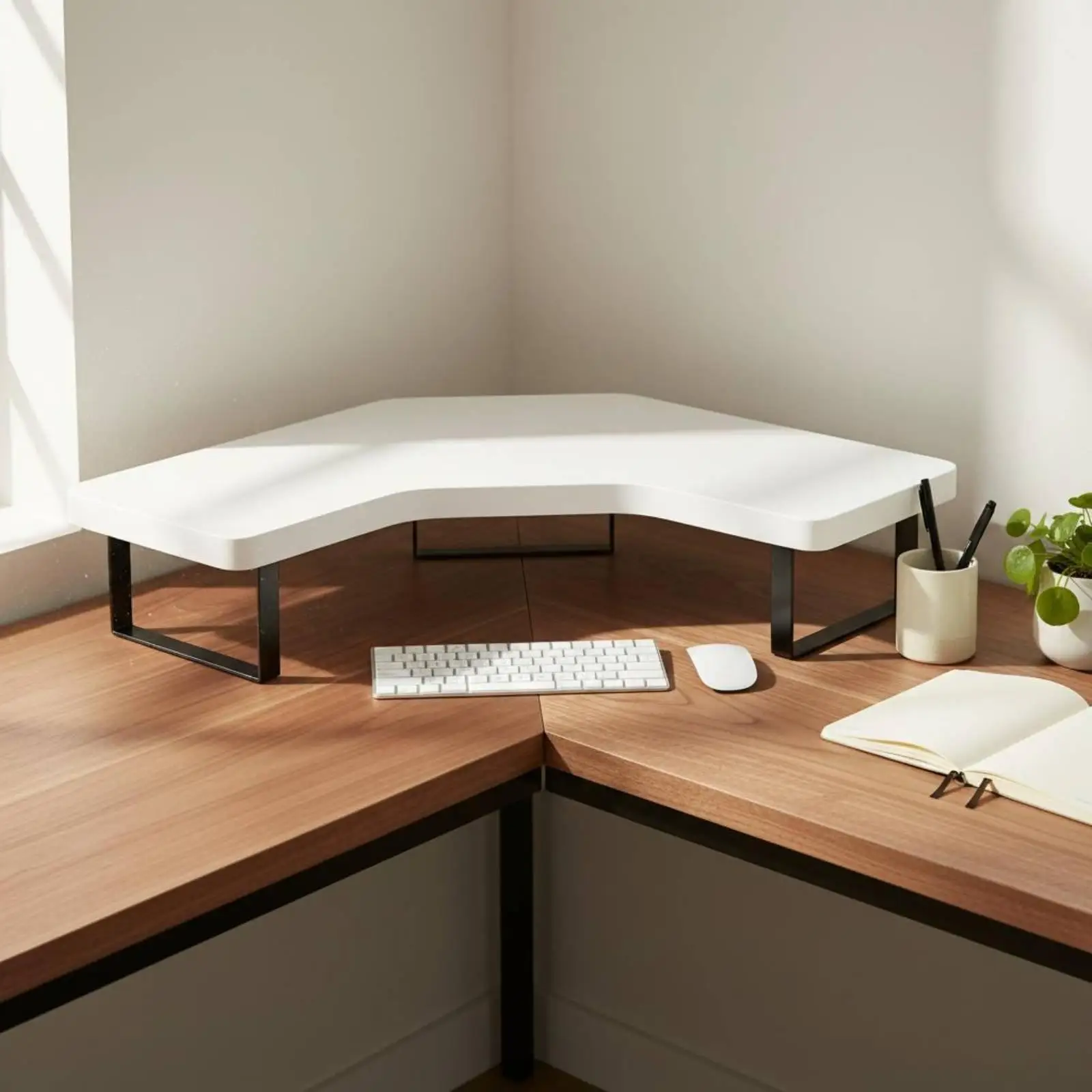 Desktop Computer Stand Minimalist Monitor Riser Desk Wooden Shelf with Storage Organizer for Student Desk Corner