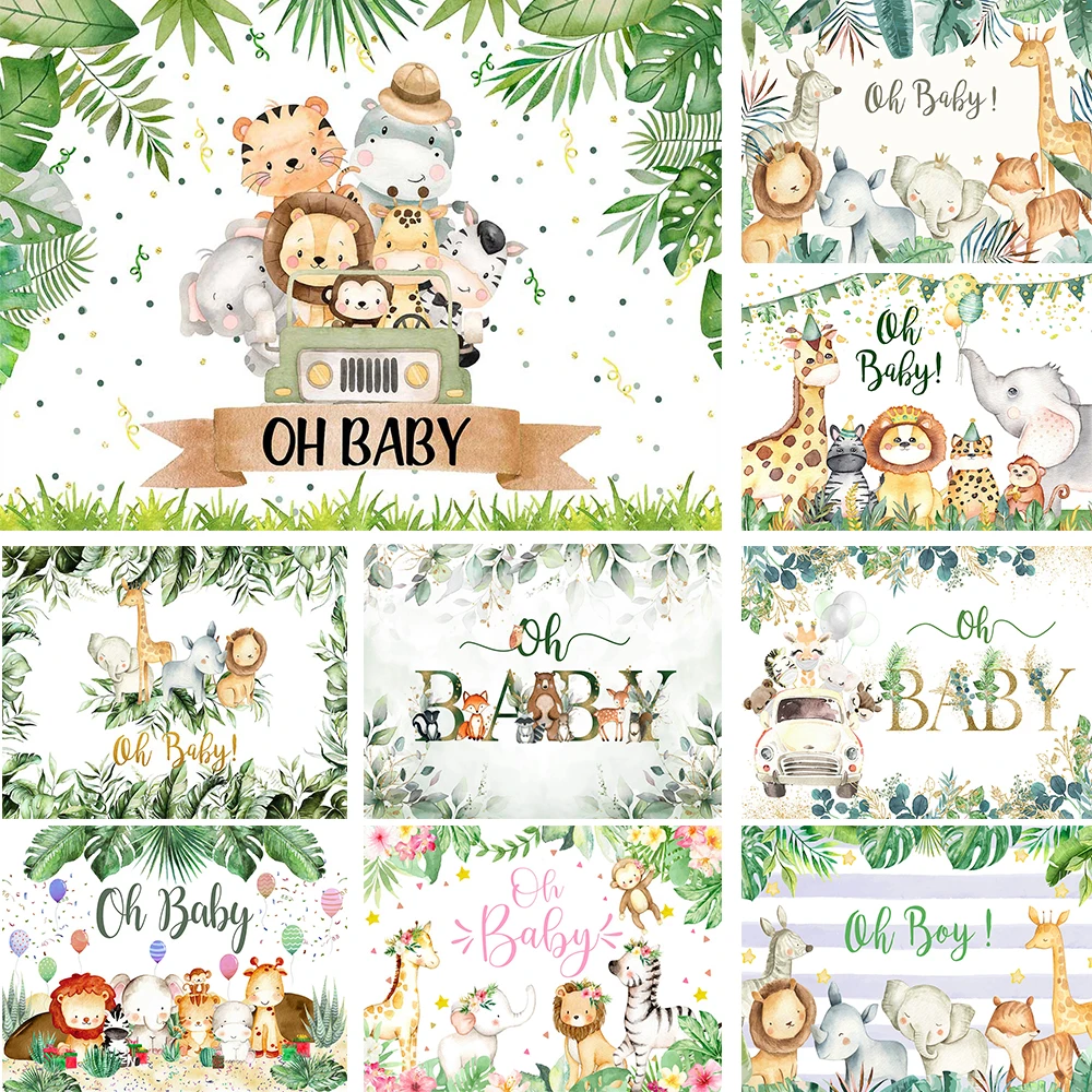 

Safari Baby One Birthday Backdrop Poster Forest Animal Elephant Bear Party Carnival Photography Background Prop Newborn Photo