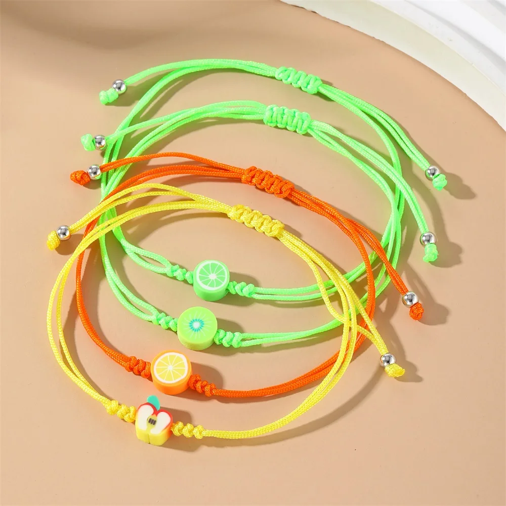 EN Fashion Handmade Fruit Apple Orange Pendant Bracelet For Women Charm Sweet Colorful Braided Bracelets & Bangle Jewelry