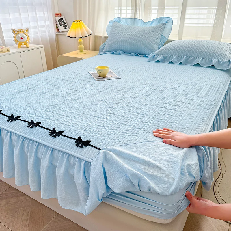 Solid Color Quilted Bed Skirt with Lace Single/Queen/King/ Size Simple Style Comfortable Bedsheet with Skirts Thickened Bedskirt