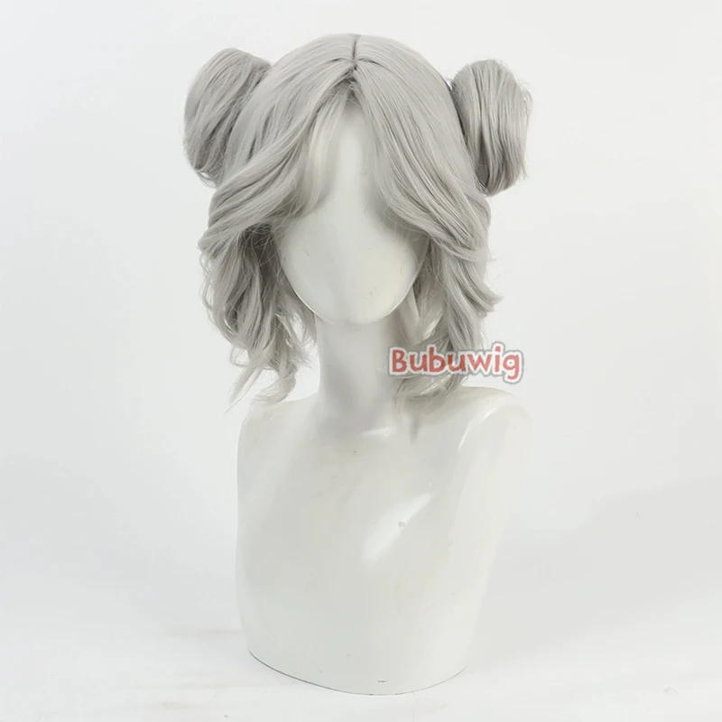 Bubuwig Synthetic Hair Tracy Reznik Cosplay Wigs With Buns Identity V Mechanic Tracy Reznik 30cm Silver White Wig Heat Resistant