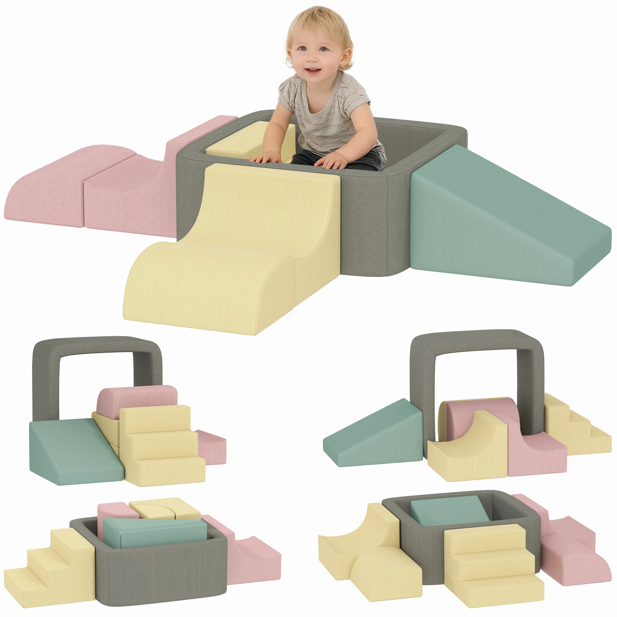 Aiyaplay Set di 7 blocchi di schiuma per bambini con coperture in velluto a coste lavabili per arrampicata e gattonare multicolore