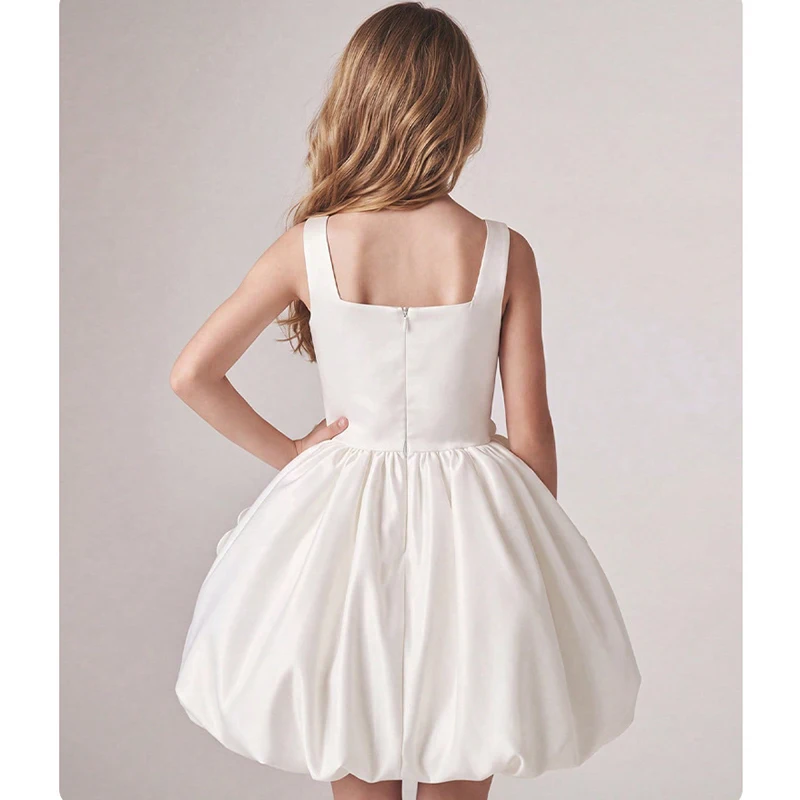 New Summer Fashion Girls Princess Dress 3D Flower Decoration Spaghetti Strap Dress For 1-10 Years Kids Children Birthday Present