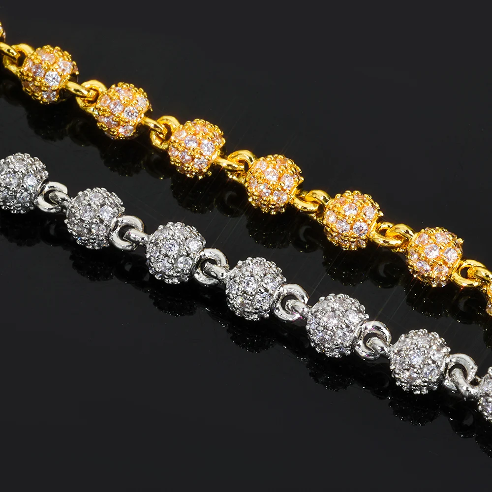 

ESKEEM Hip Hop Jewelry 4mm Iced Out Diamond Bead Necklace Full Pave Cz Stone 18k Gold Plated Ball Chain Necklace for Women
