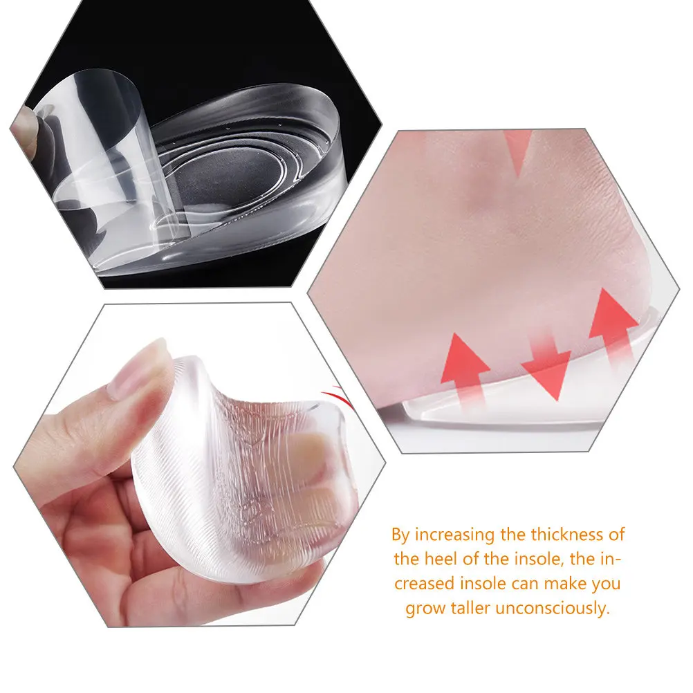 2Pairs Height Increase Insoles Gel Heel Lift Inserts Internal Heightening Shoe Pads Lightweight Elastic Shoe Inserts