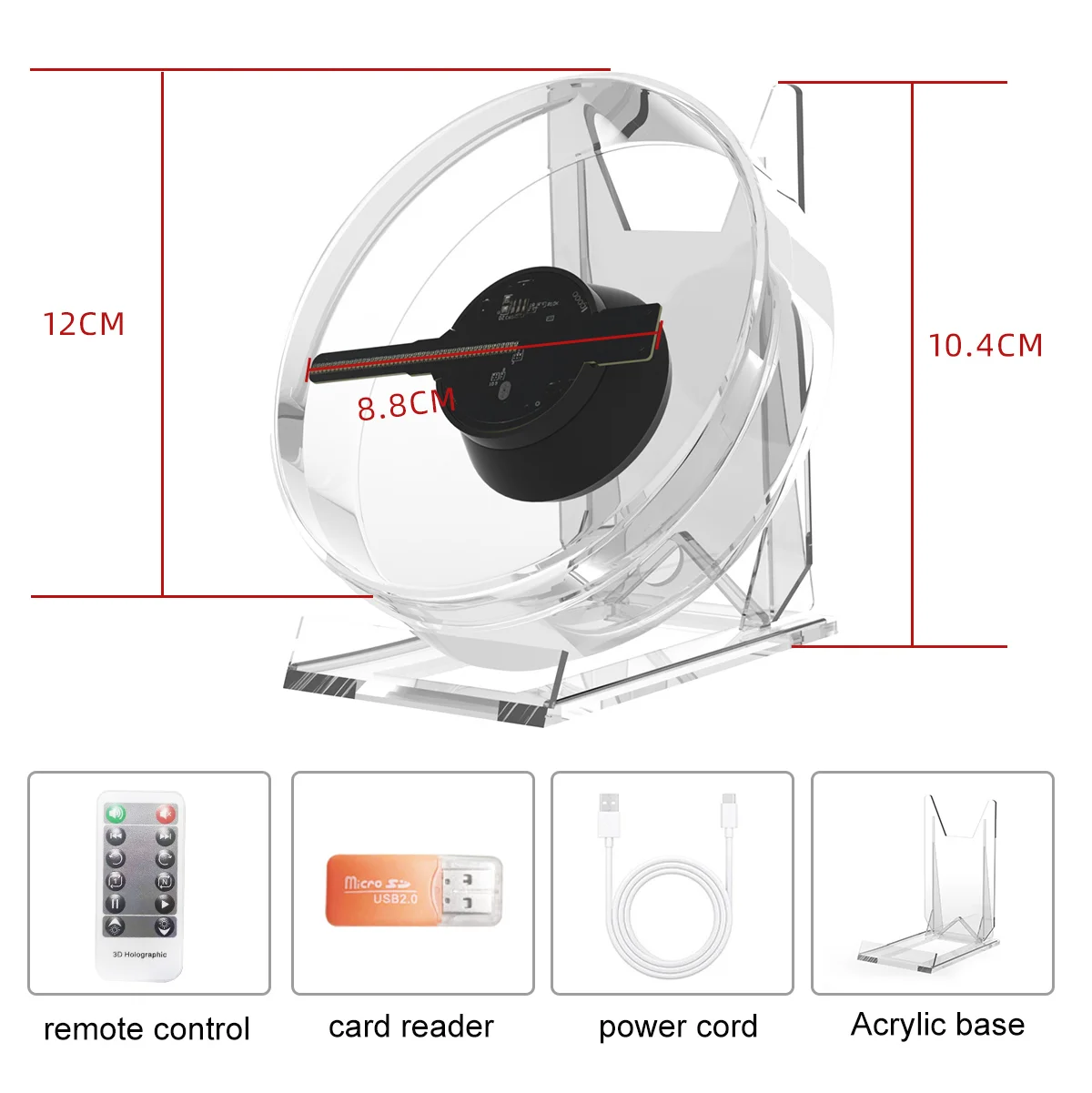 3D Holographic Advertising Lights LED Desktop Model Fan Screen With Audio Playback With Transparent Cover Holographic Fan COOL