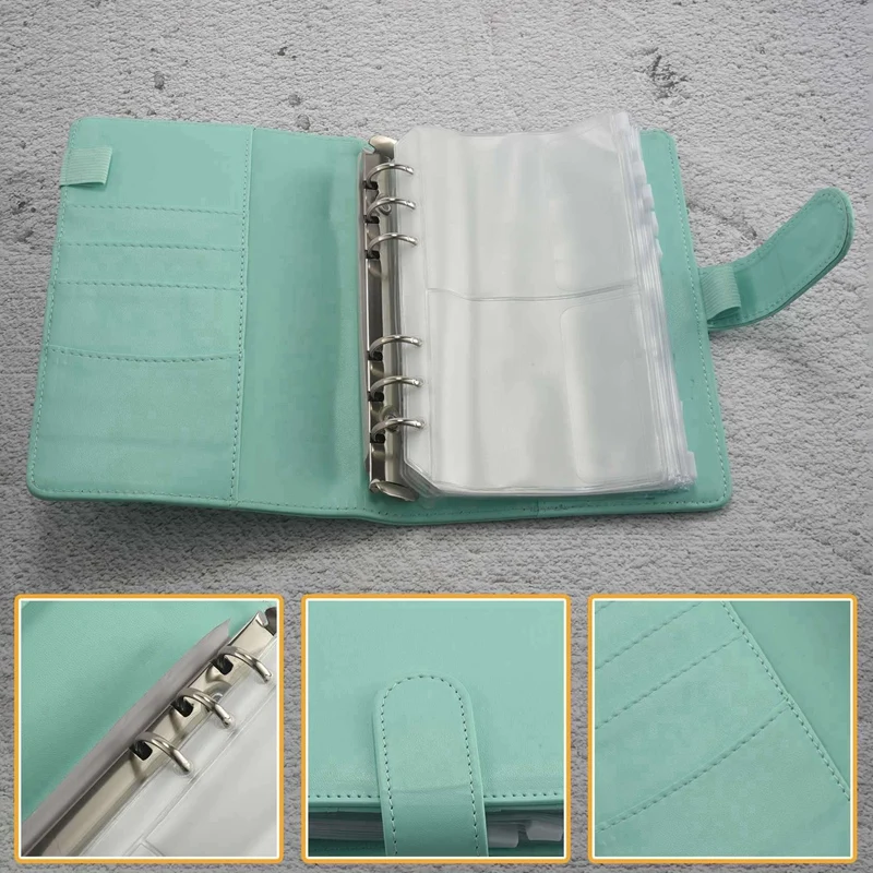 14 Binder Bags A6 With Leather Binder Cover, 36 Rings Budget Binder With Cash Envelope, Money Saving Binder (Green)