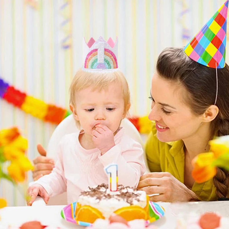 Feliz aniversário festa coroa chapéu número 1 coroa um bandana chapéu 1st crianças menino menina chá de fraldas festa de aniversário decoração