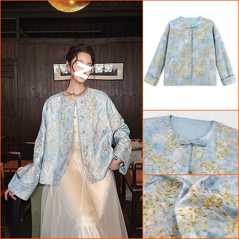 

New Chinese High-end Bead Embroidered Flip-sleeved Coat Women's Clothing National Style Versatile High Quality