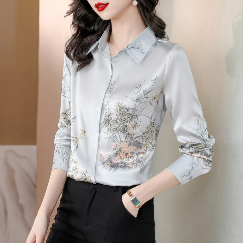 2024 Spring Women Shirt Printed Long Sleeve Blouse Vintage Shirts and Blouses Elegant Women Clothing OL Fashion Shirts for Women