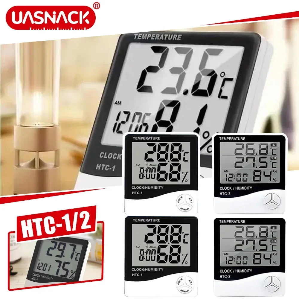 

HTC-1/2 Environment Thermometer LCD Temperature Humidity Clock Meter External Station Outdoor Indoor Weather Station For Home