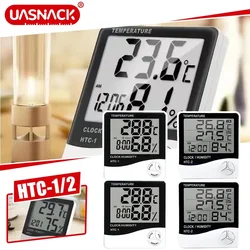 HTC-1/2 Environment Thermometer LCD Temperature Humidity Clock Meter External Station Outdoor Indoor Weather Station For Home