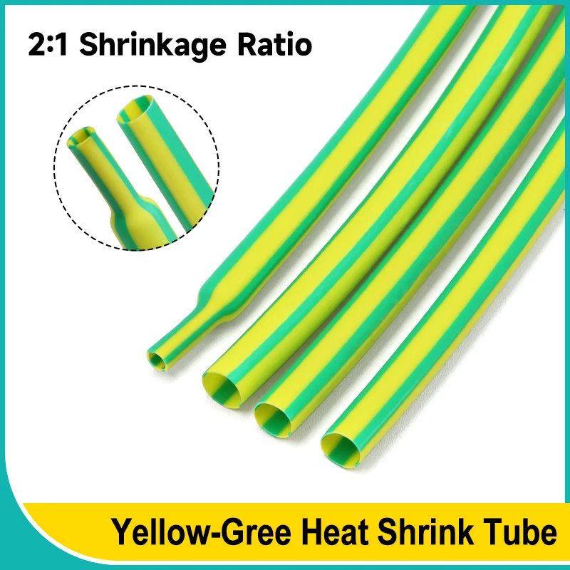 

1/2/5/10m Yellow-Green 2:1 Heat Shrink Tube Dia 1mm ~ 50mm DIY Cable Repair Polyolefin Shrinkable Tubing Insulation Sleeve Wrap
