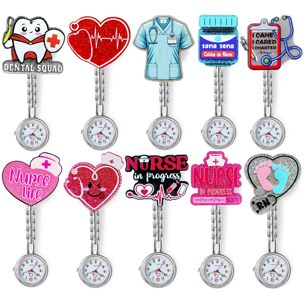 Lovely Cartoon Alloy Shiny Medical Icons Hospital Health Care Nurse Doctor Working Office Clip Pocket Watches Hang Clock