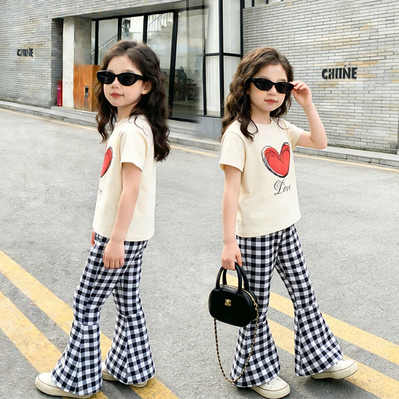 

Girls' Summer Outfit Set2026Summer new wide-leg pants, loose and lightweight, casual short-sleeve long pants, cute two-piece set