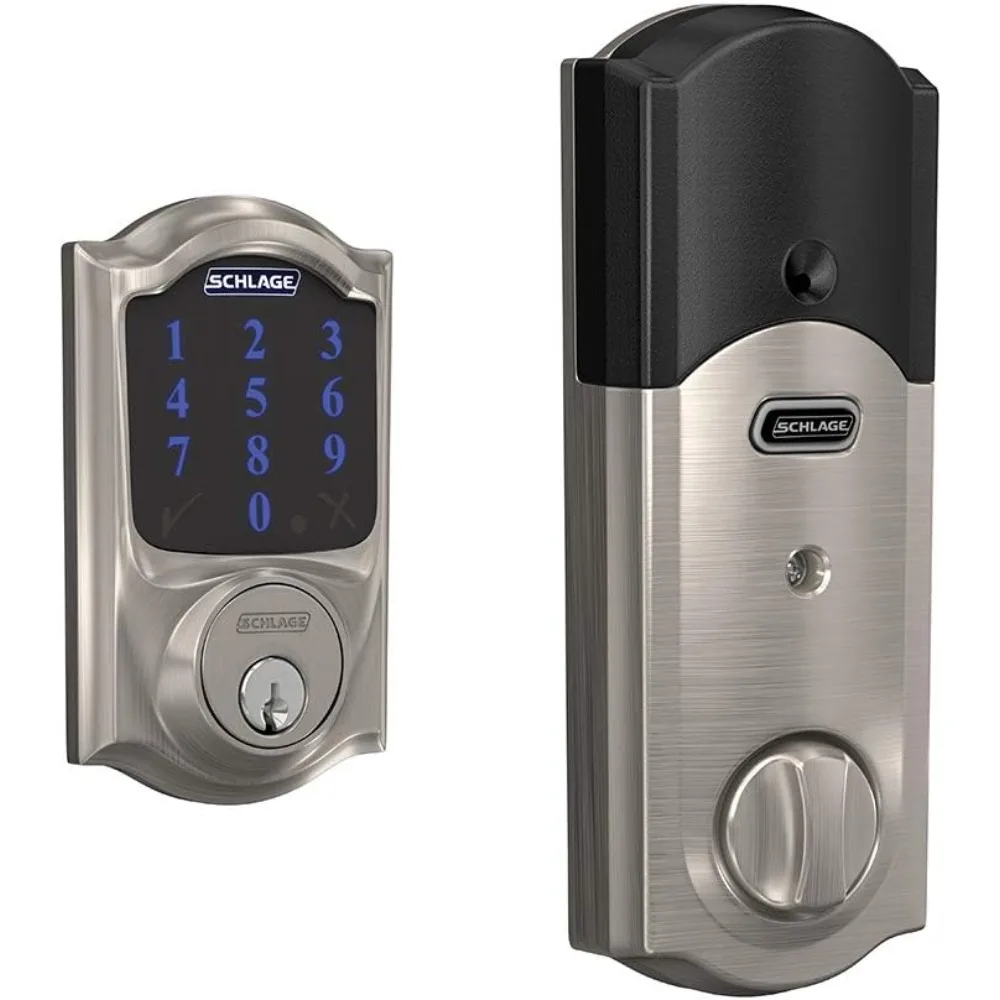 Connect Smart Deadbolt with alarm with Camelot Trim in Satin Nickel