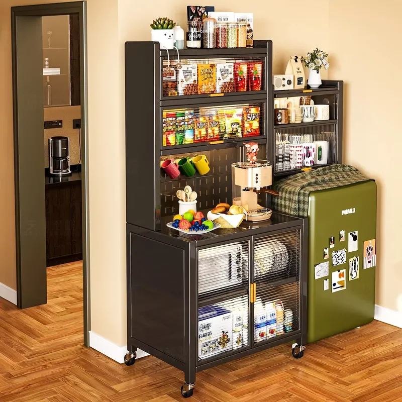 Kitchen Racks Organizer Multifunctional Dish Racks Flip up Door Kitchen Cabinet Multi-layer Storage Shelves