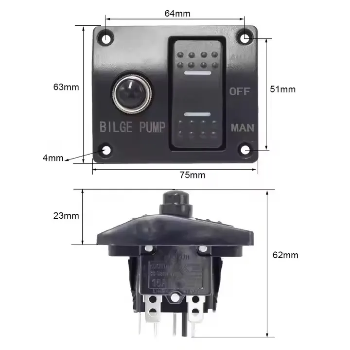12VDC Waterproof  Marine Control Rocker Switch Panel Dual Light Automatic Bilge Pump Switch Panel with Circuit Breaker for RV