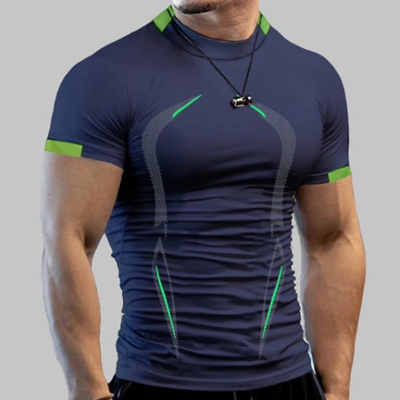 Camicie a compressione da allenamento per palestra alla moda per uomo Maglietta atletica ad asciugatura rapida T-shirt da corsa Canottiere estive a maniche corte Rash Guard