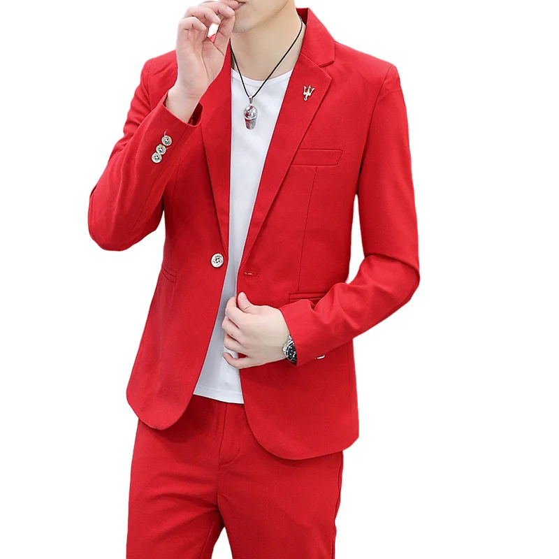 Suit (Blazer+ Pants) Men\'s Fashion Casual Gentleman Work Solid Color Trend Outdoor Business Wedding Light Luxury Banquet Suit