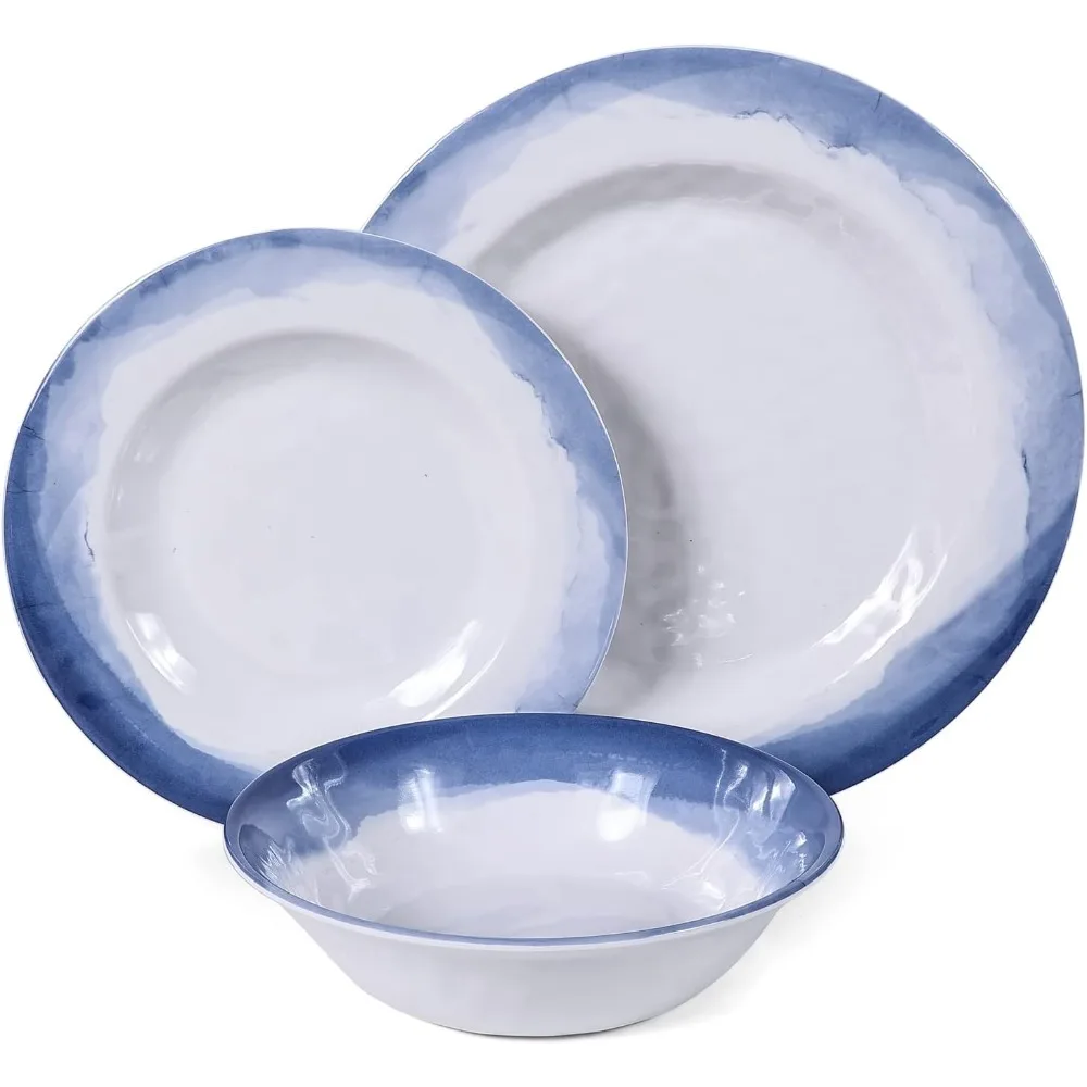 Melamine Dinnerware Sets- 12pcs Melamine Plates and Bowls Set for 4, Suitable for Indoor and Outdoor Use, Blue