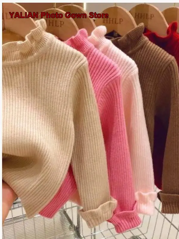 Girls Knit Top Baby Autumn Winter Round Neck Knit Base Layer Top Solid Color Ribbed Soft Skin-Friendly Kids