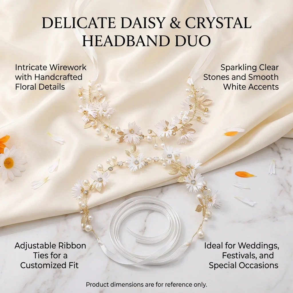 Headband Elegant Wedding Party Accessories for Women Girls Daisy Crystal Hair Hoops Orange Beads Floral Headwear Jewelry