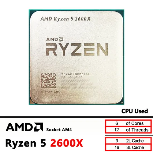 AMD Ryzen 5 2600X usado R5 2600X 3,6 GHz Zen+ 0,012 CPU de seis núcleos y doce hilos YD260XBCM6IAF Socket AM4