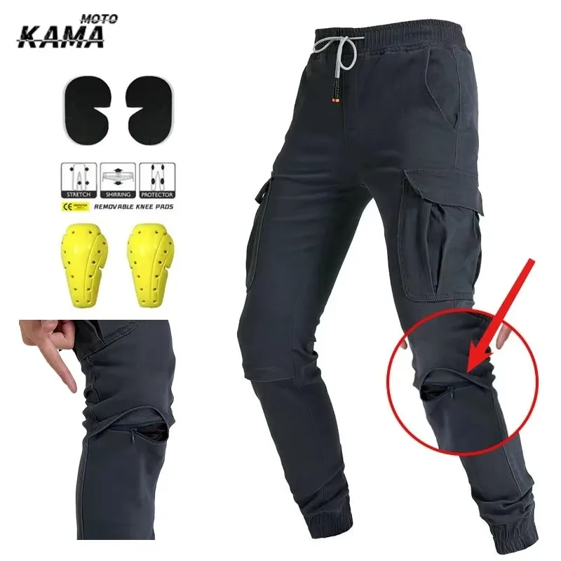 Casual Motorcycle Riding Pants Men's Denim Workwear Trousers Anti-Fall Cotton Blend Fabric Pure Color Autumn Season