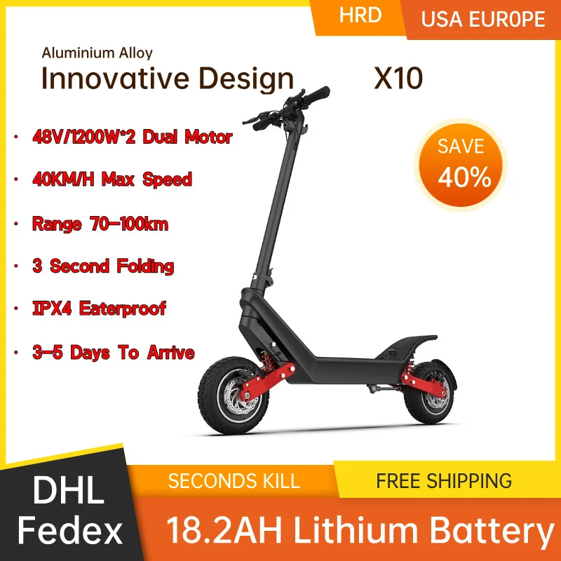 Mobility Foldable X10 E-Scooters Price Moped Aluminium Lithium Battery Dual 2400W Motor Electric Mobility Scooter for Adult