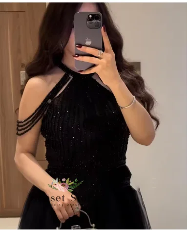 تخصيص بلا أكمام قبالة الكتف س الرقبة الطابق طول ألف خط فستان سهرة لوحة فاخرة مطرزة والديكور #3