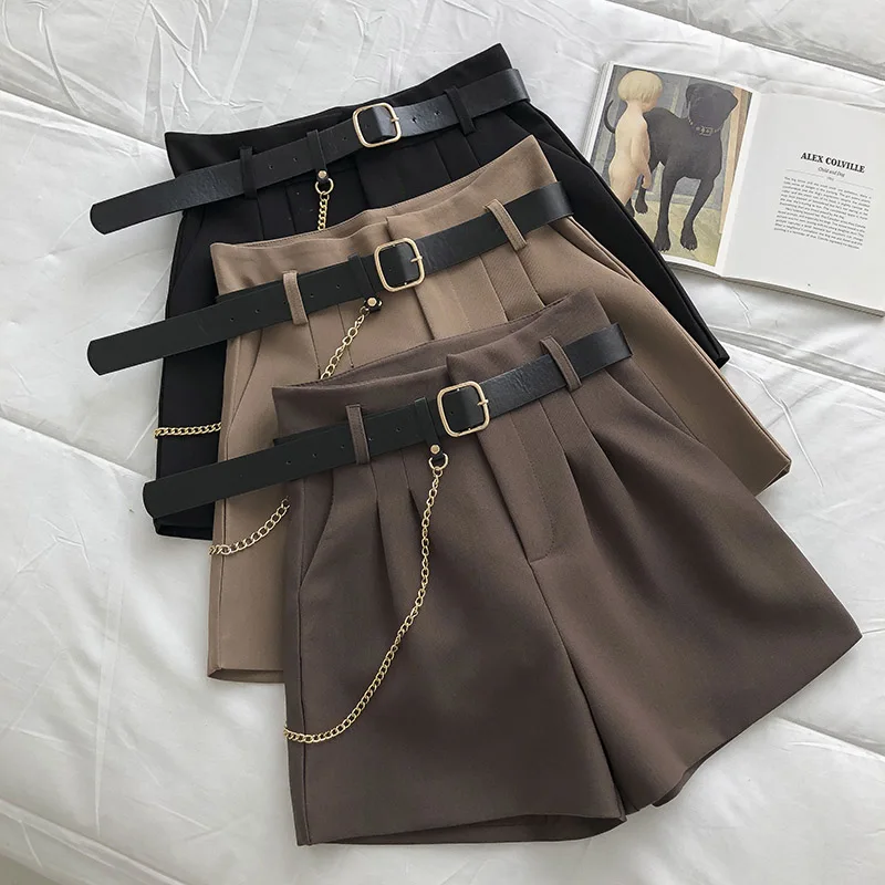 Itoolin Casual Vrouwen Shorts A-lijn Hoge Taille Korte Femme Chic Office Lady Shorts Met Belted Vintage Vrouwelijke Broek
