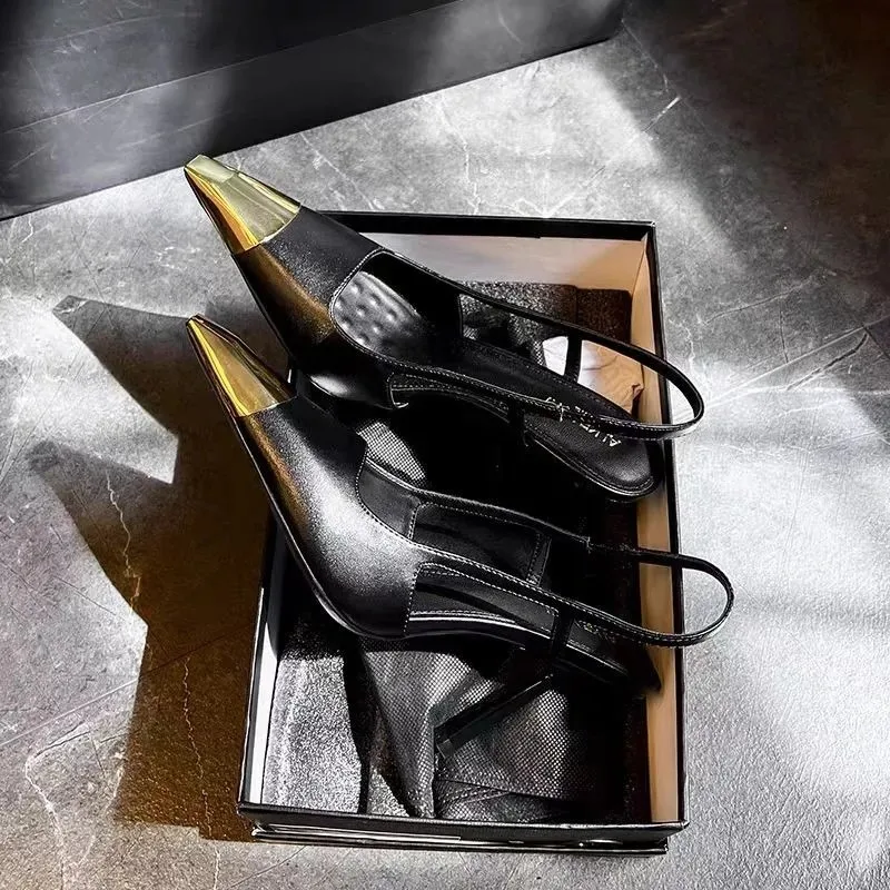 Europe and The United States 2025 Spring and Summer New Ultra-high Slim Heel Back Empty Square Head Baotou Sandals for Women