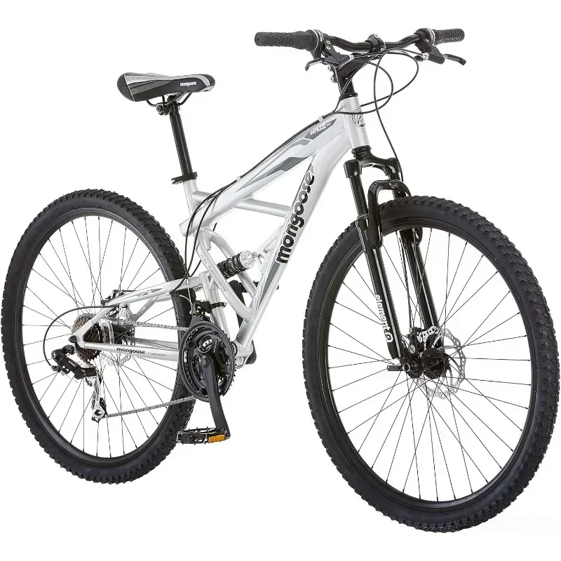 

Mongoose Impasse Full Suspension Mountain Bike, Men and Women, 18-Inch Aluminum Frame, 29-Inch Wheels Twist Shifters Bicycles