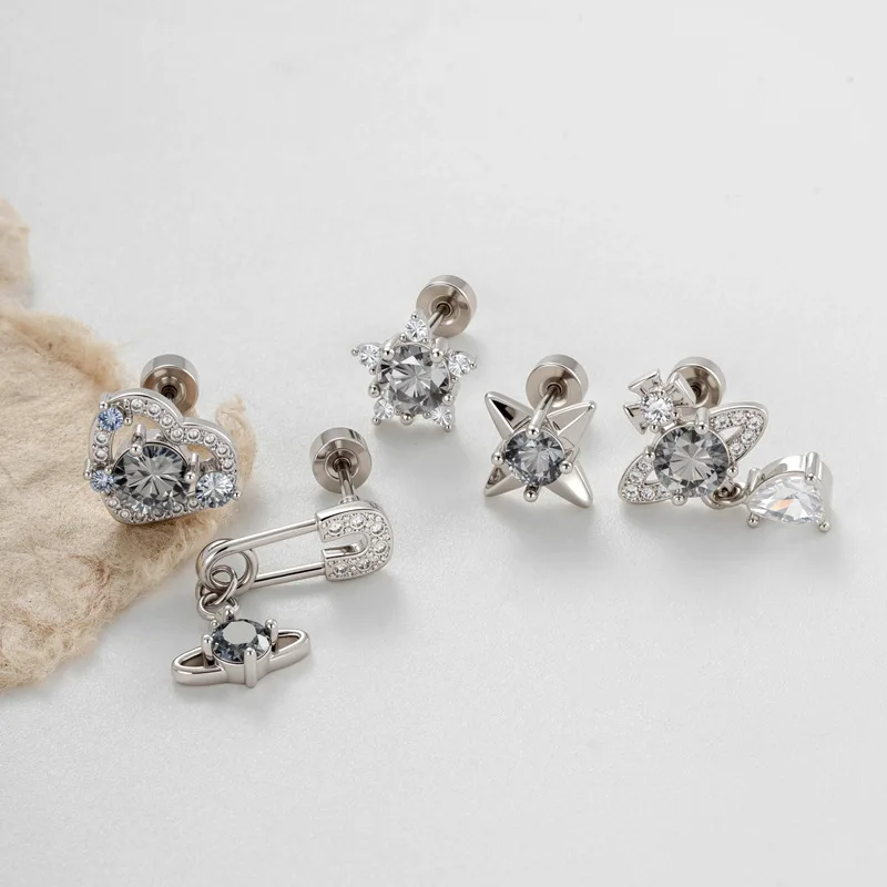 1 قطعة دبوس فضي اللون صغير زحل 316L الفولاذ المقاوم للصدأ الأذن العظام مسمار Y2KFashion هوتي أقراط للنساء مجوهرات