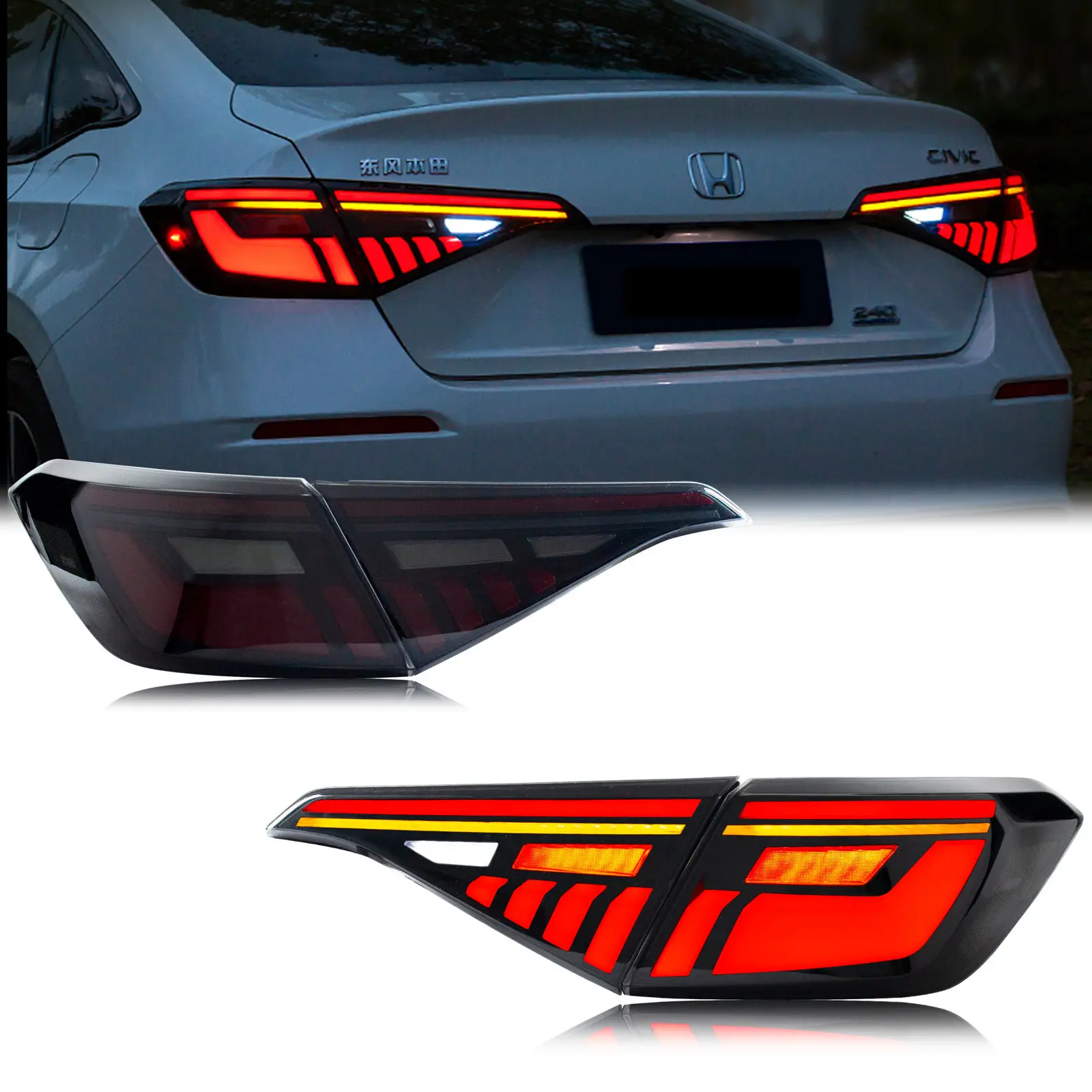 Led Tail Lights for Honda Civic 2022 2023 11th Gen Sequential Turn Signal Rear Brake Lamp DRL Clear Sport Dynamic Start