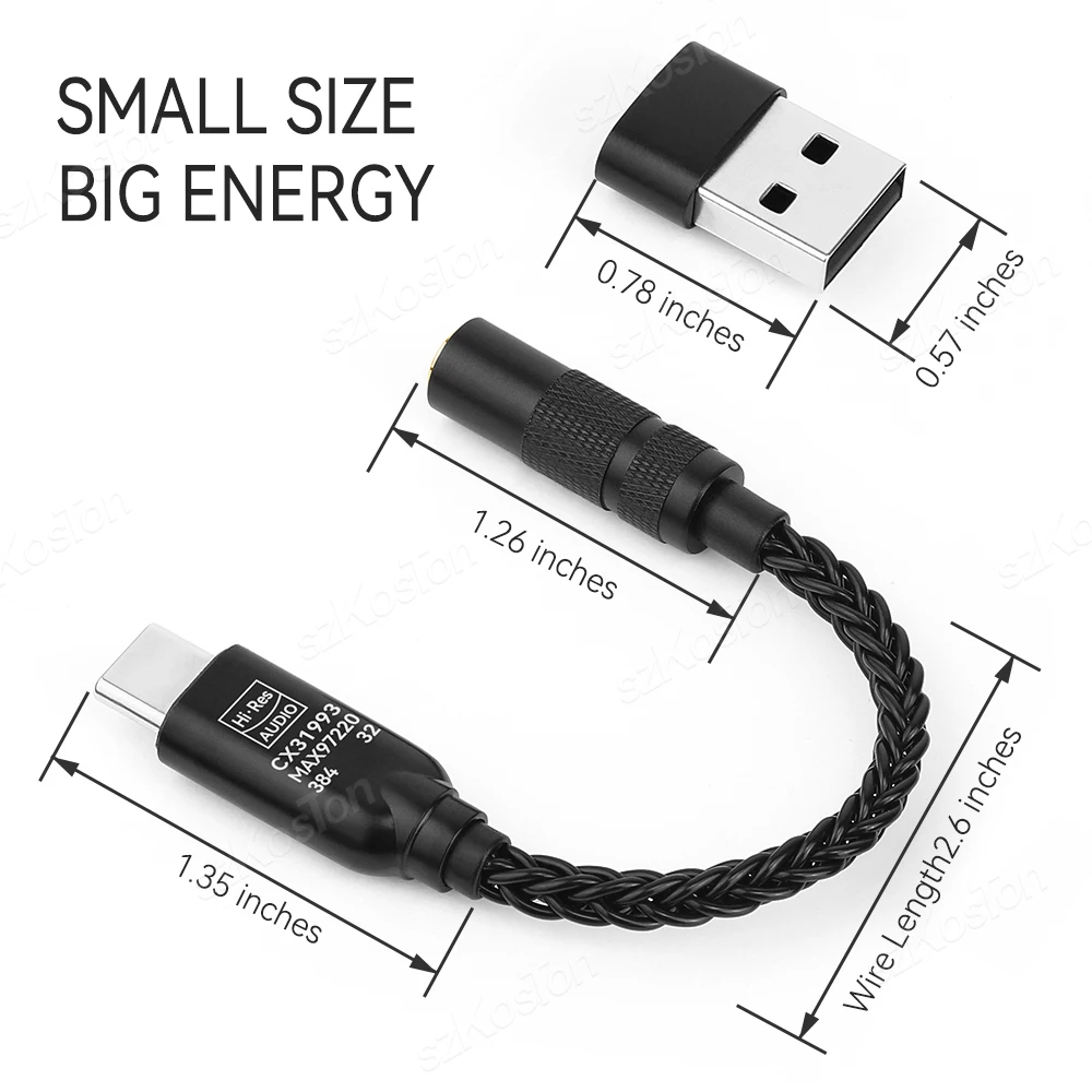 Wzmacniacz słuchawkowy CX31993 MAX97220 Podwójny układ scalony DAC HiFi Wzmacniacz audio IEM AMP Dekoder USB C do portu 3,5 mm z adapterem USB A — zdjęcie produktu 5