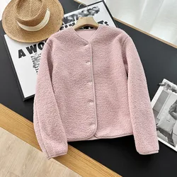 Korean style Lamb Fur Women Coats Autumn Winter Solid Thick Warm V-Neck Long-Sleeved Casual All Match Female Outwear Jackets