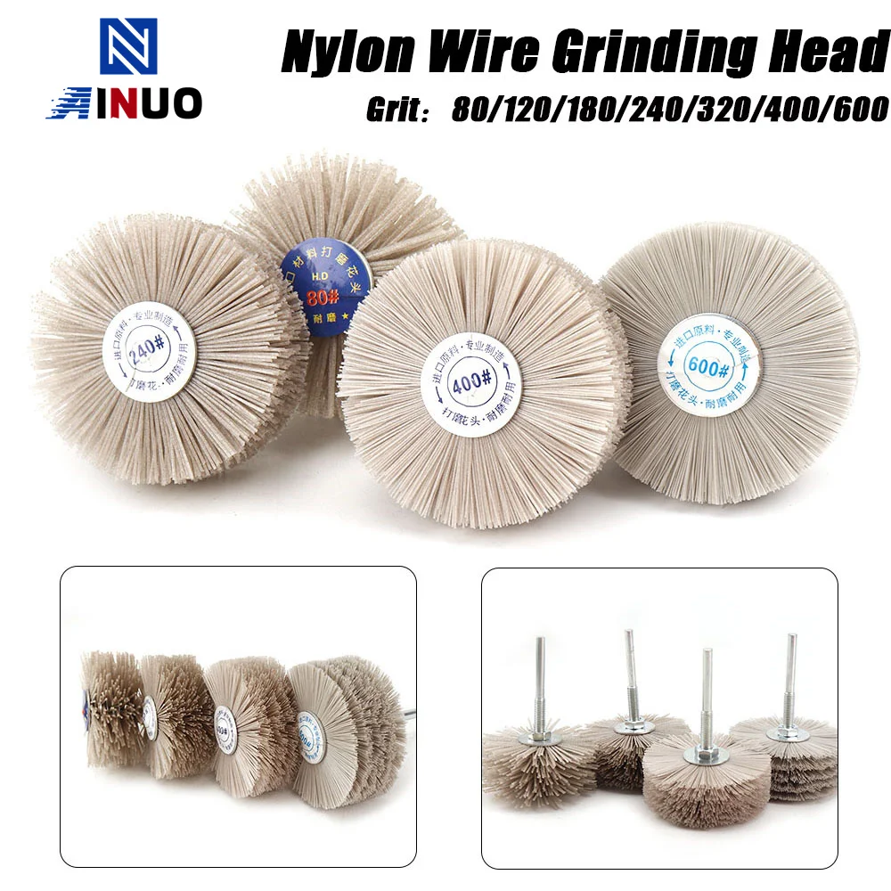 80*6 Drill Abrasive Wire Nylon Radial Polishing Brush Grinding Machine Head Polishing Wheel Wood Furniture Mahogany Finishing