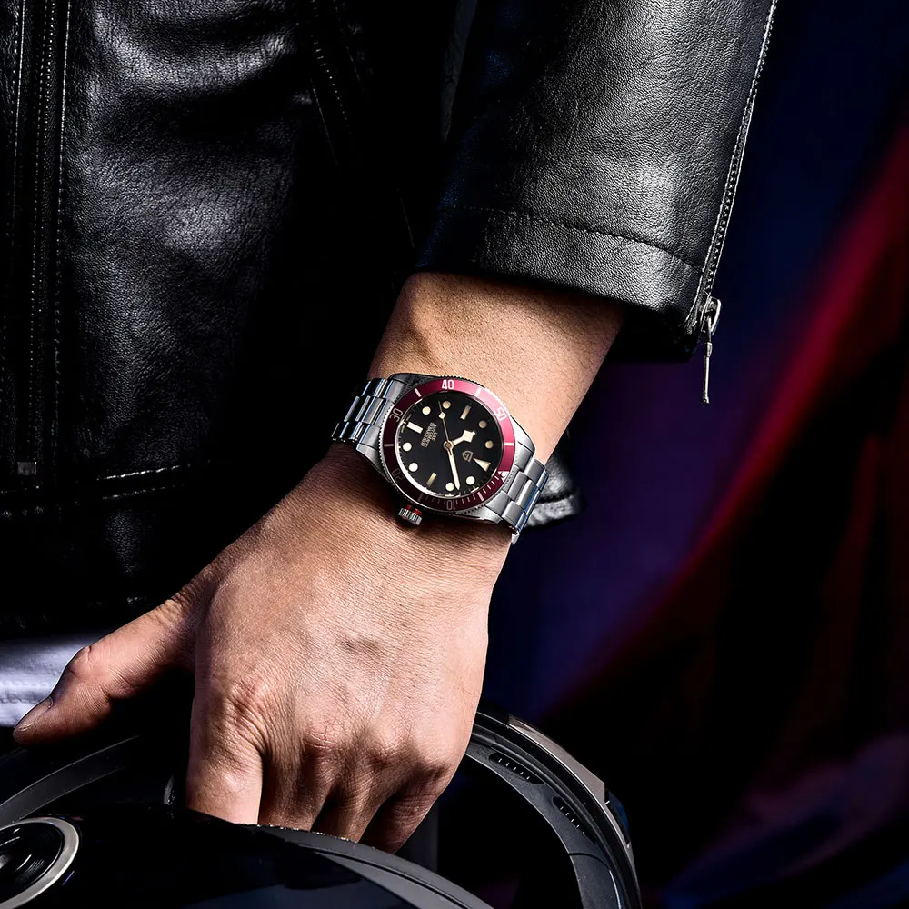 PAGANI DESIGN 2025 New BB58 Retro red Automatic Watches Men Luxury Waterproof Mechanical Wristwatch Stainless steel rivet strap image 6