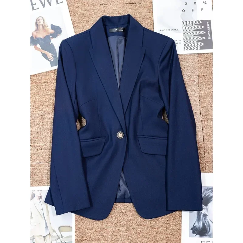 Office Ladies Work Wear Formal Blazer Women Navy Yellow Long Sleeve Solid Jacket