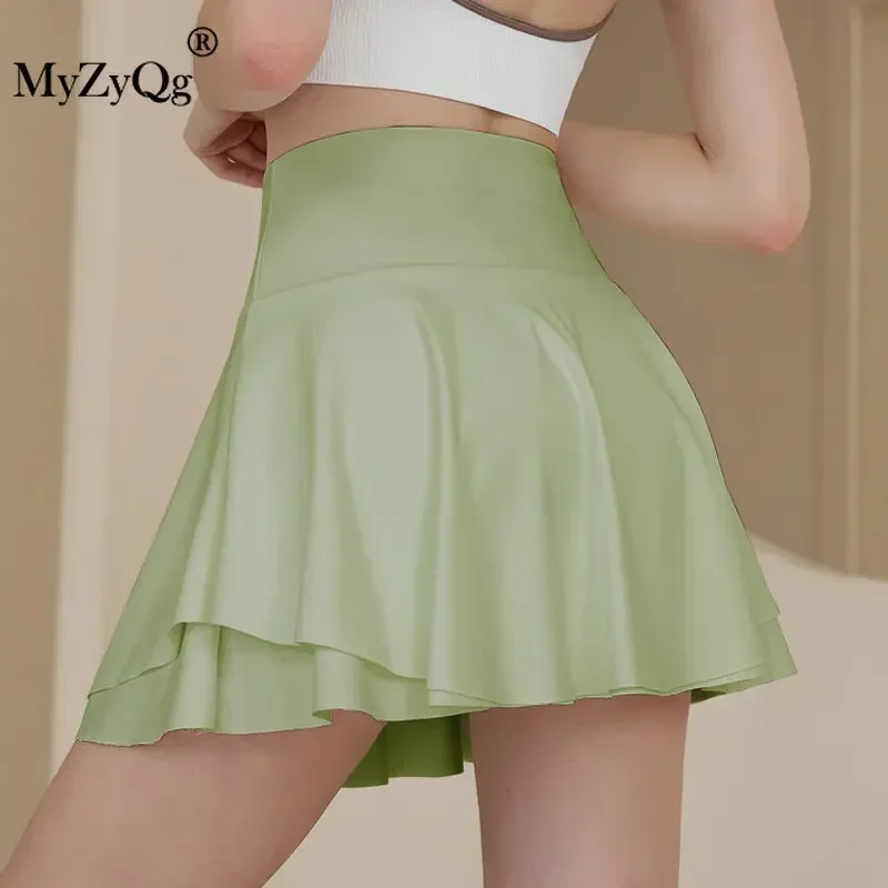 MyZyQg Women High Waist Fake Two-piece Sports Pocket Short Skorts Quick Dry Culottes Anti-skid Dance Yoga Fitness Tennis Skirt