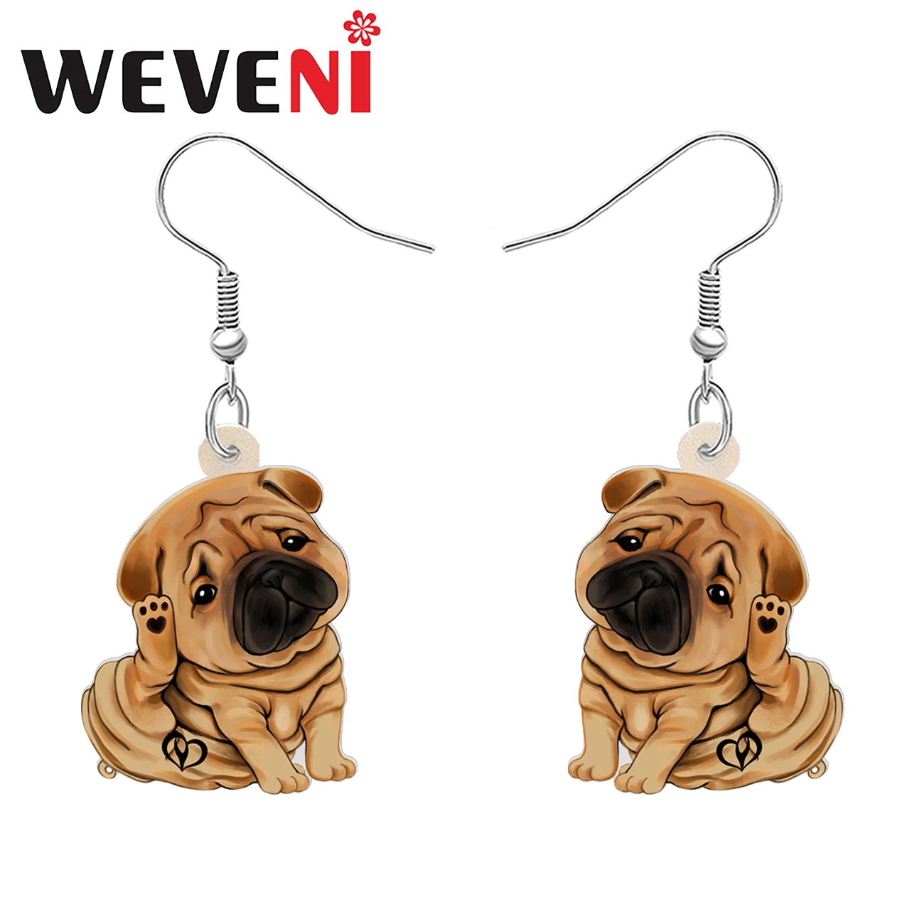 BONANY Acrylic Dangle Drop Funny Brown Shar Pei Dog Puppy Earrings Adorable Pets Charms Gifts for Women Girls Kids Accessories