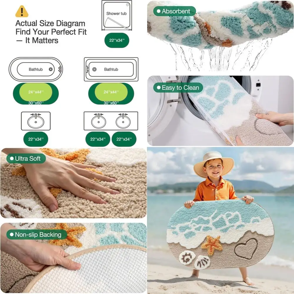 

Absorbent Starfish & Shell Beach Rug, Non-Slip, Perfect for Bath, Kitchen, 22x34